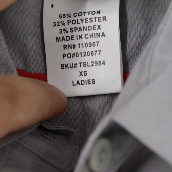 Tesla Shirt Womens XS Button Up 3/4 Sleeve Embroidered Logo Gray solid preppy - Picture 6 of 14